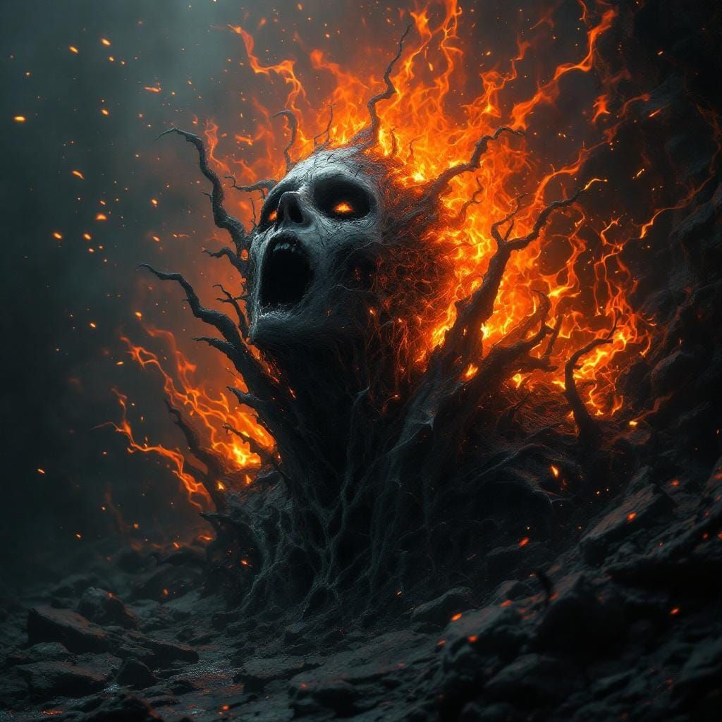 Burn it down, let silence scream,  
Caught inside a fractured dream.  
No escape, no saving grace,  
Just hollow eyes and a haunted face
Whi...