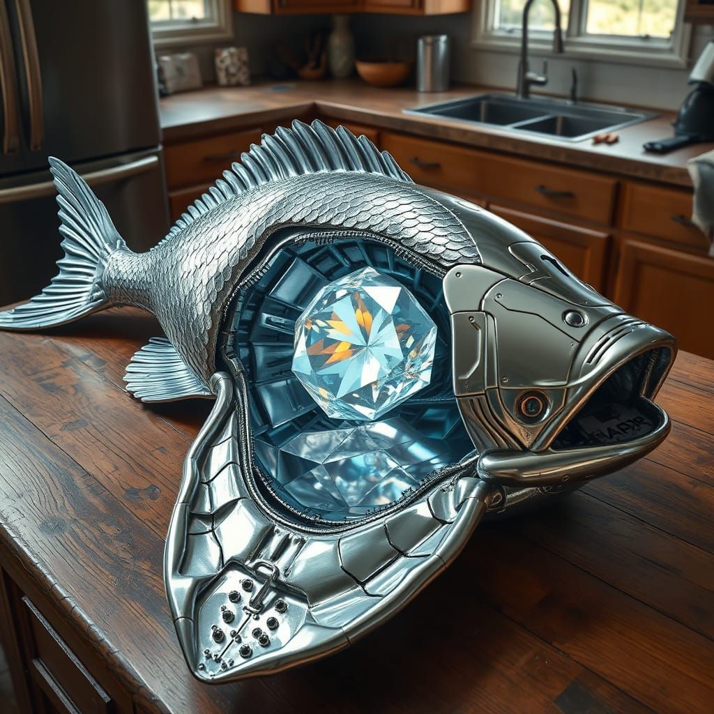 Surreal Metallic Fish Reveals Futuristic Crystal Diamond