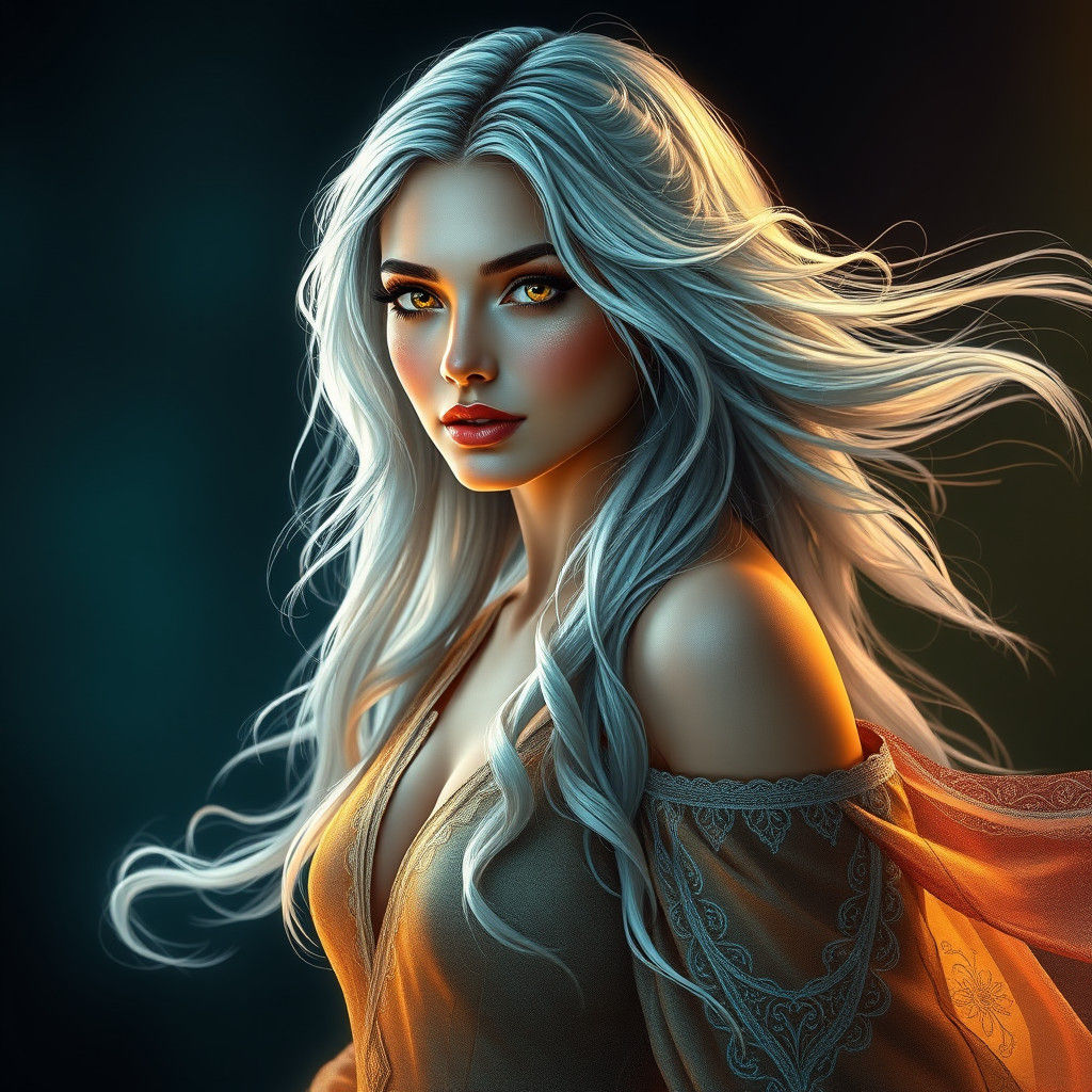 Mystical Woman in Flowing Gown, Art Nouveau Portrait