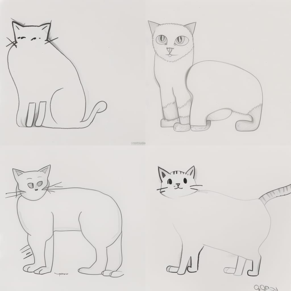 Simple drawing of a cat. Cute. Basic Lines. Pencil Drawing. ...