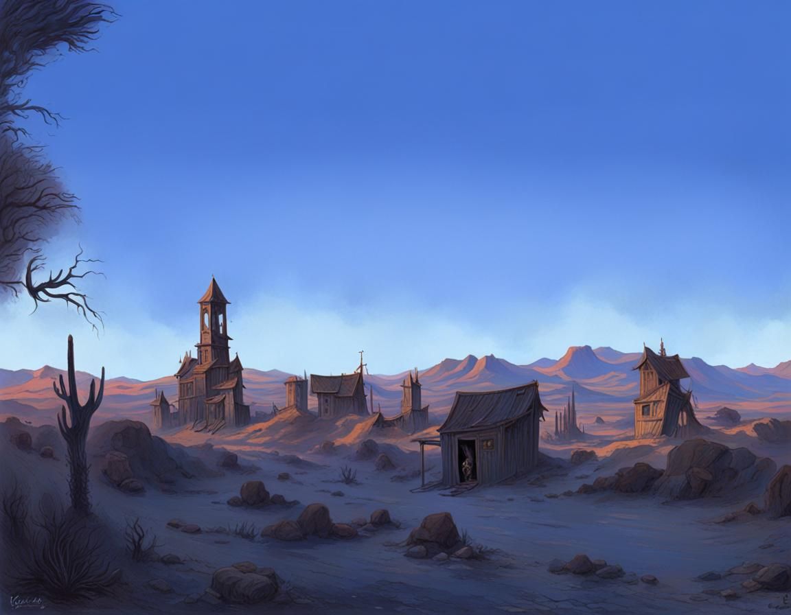 Desert ghost town. horror Gustave Doré Greg Rutkowski