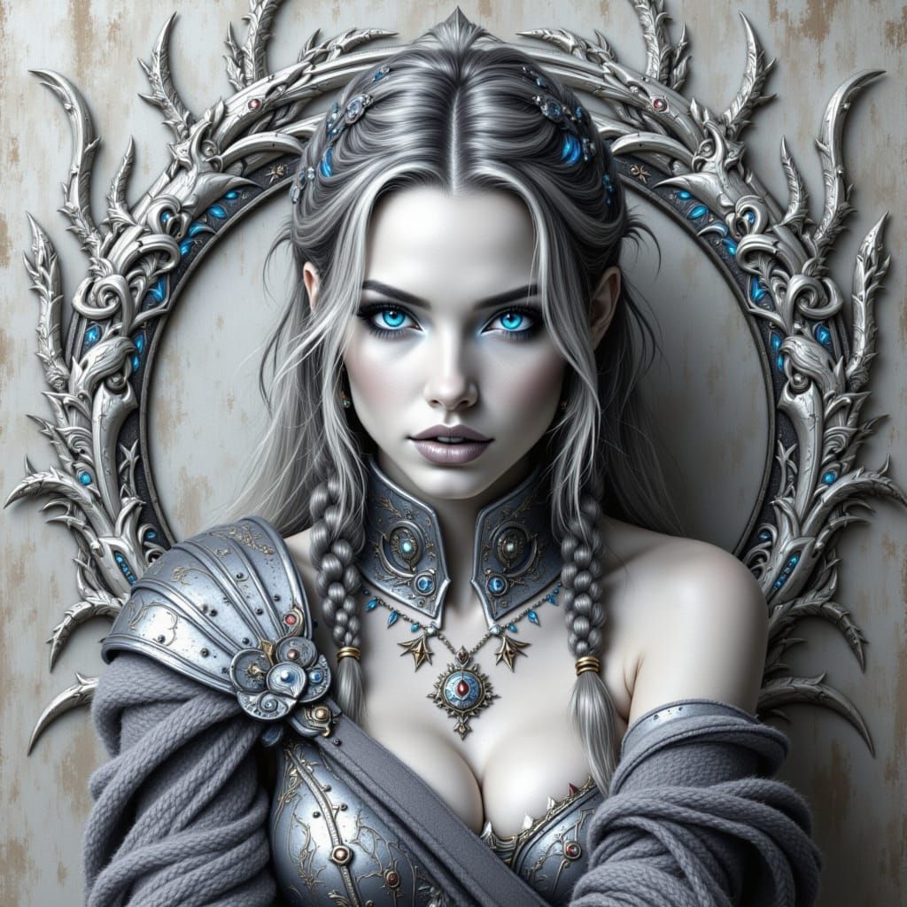 Mystical Pencil Draws Freyja Portrait with Blue Eyes