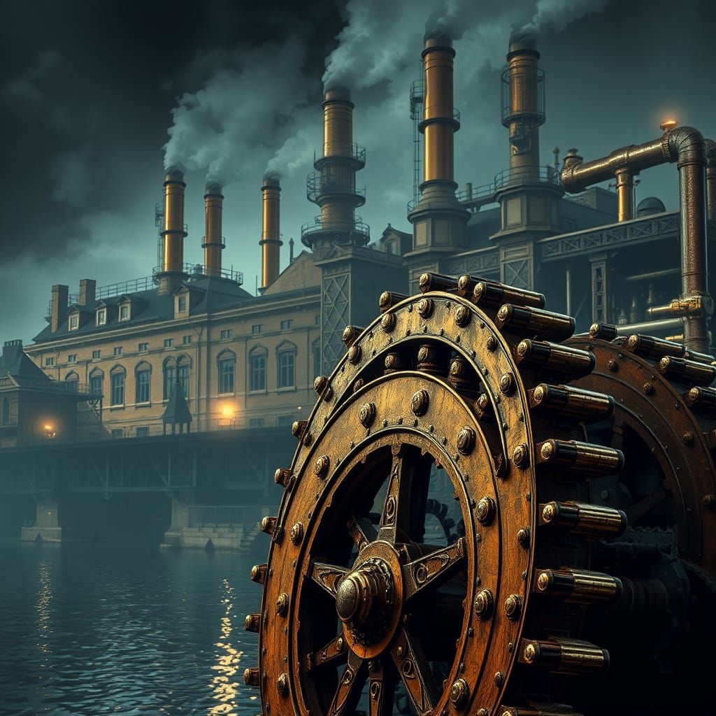 Steam Punk Waterwheel in Victorian Factory