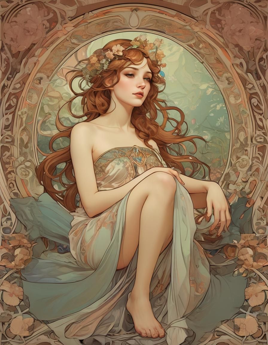 In the style of Alphonse Mucha