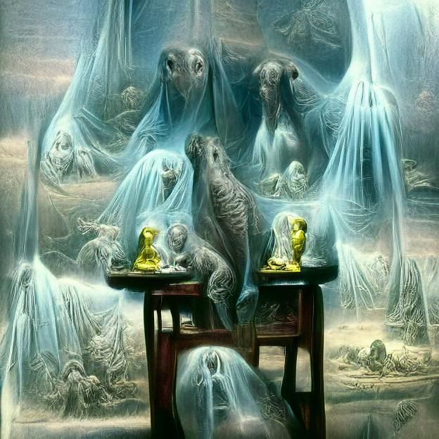 A Tarot Table with ghosts around