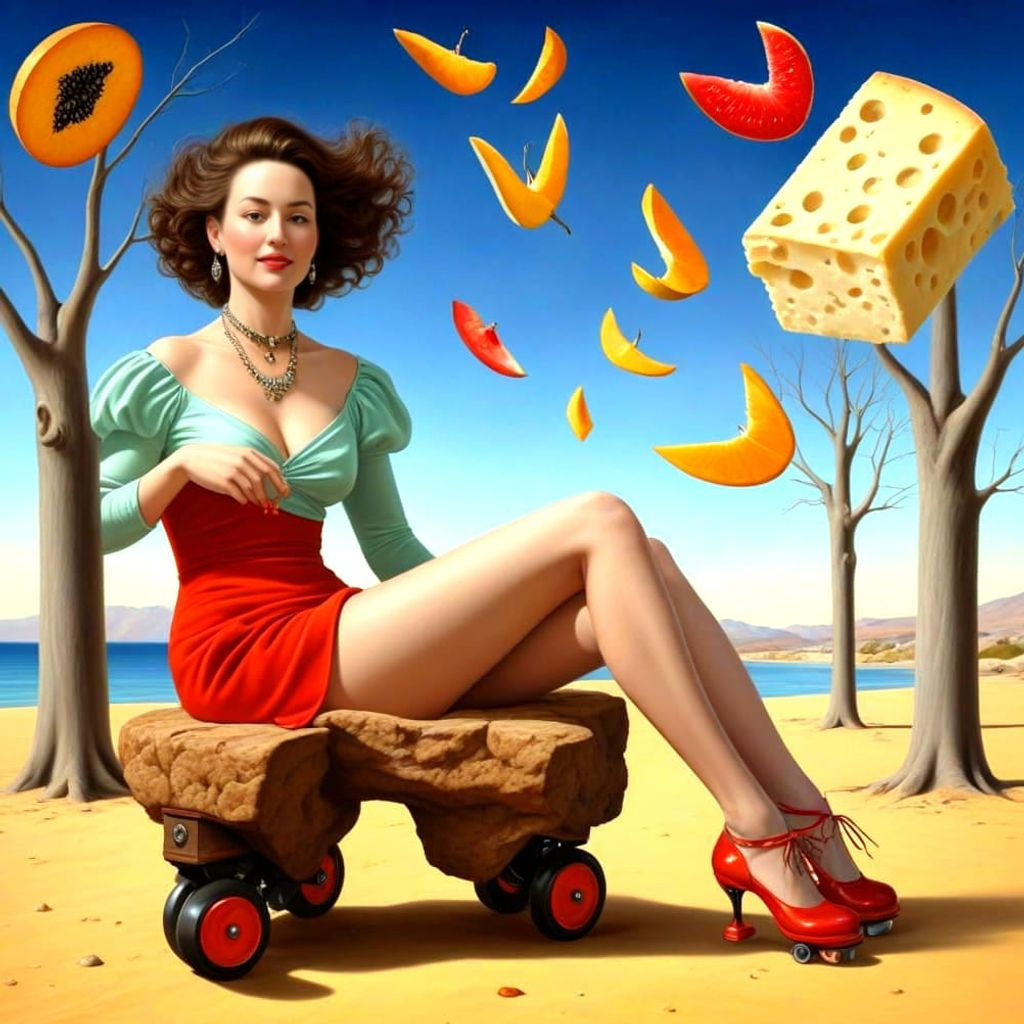Happy Lady in Surreal Scene, Photorealistic Fantasy Art