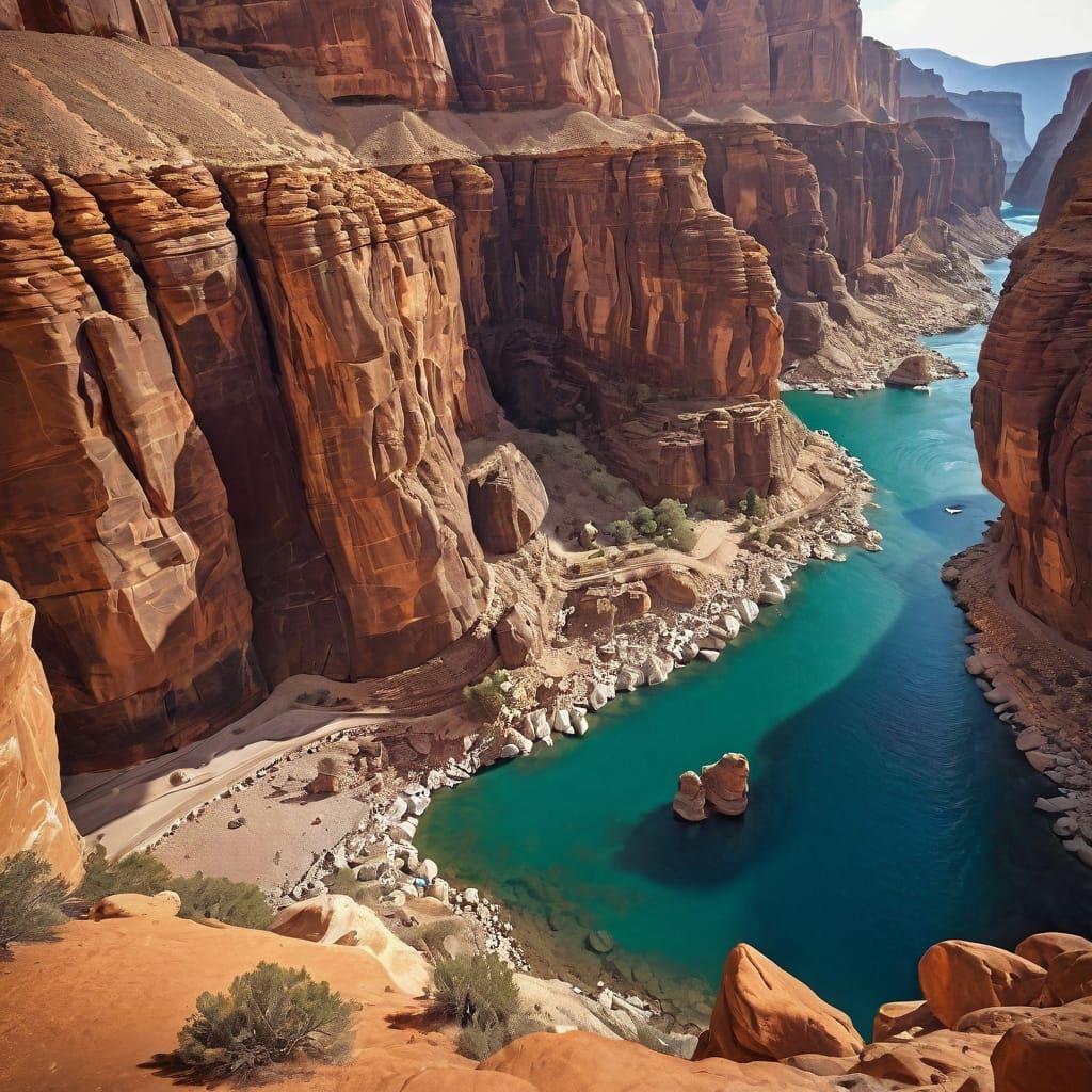 Rocky canyon with river below