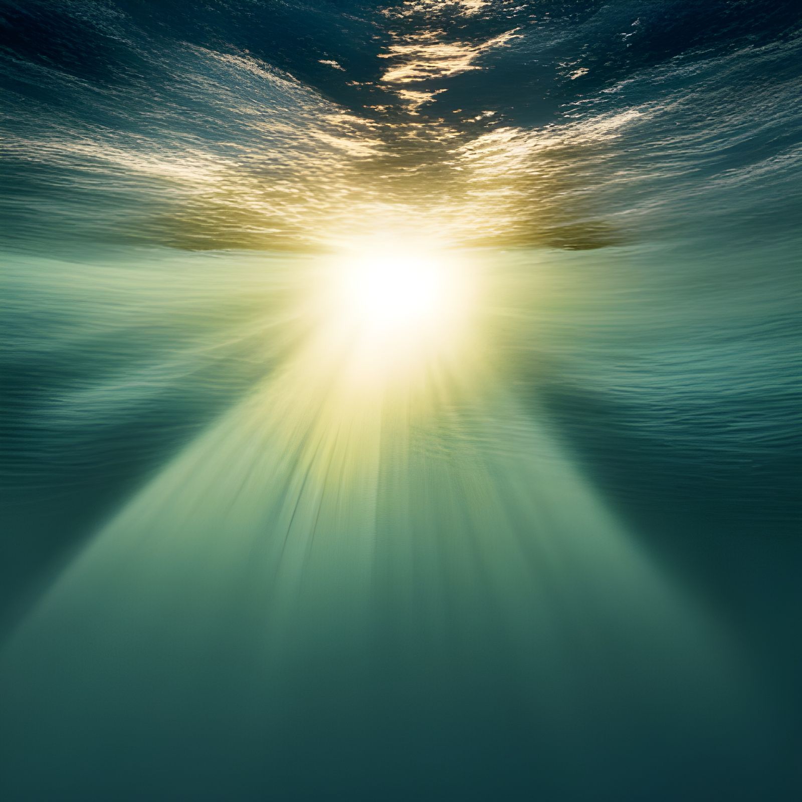 view of sunlight streaming through the blue ocean water from underwater ...