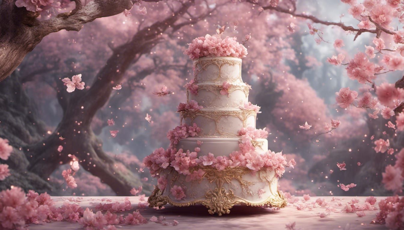 Elaborate, Cherry blossom, multi-layered, fairy-dusted wedding cake   by @Dorian