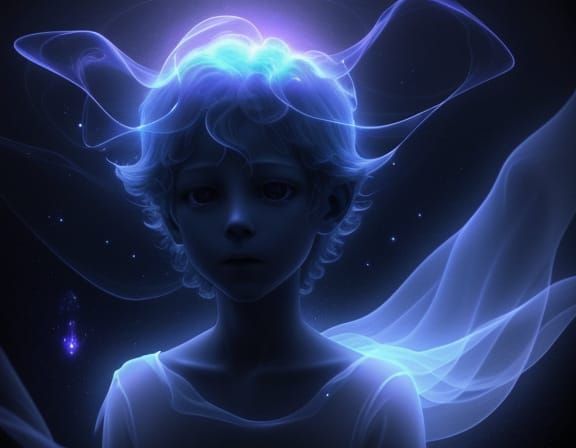 Ethereal Ghost Child in Mysterious Dark Room