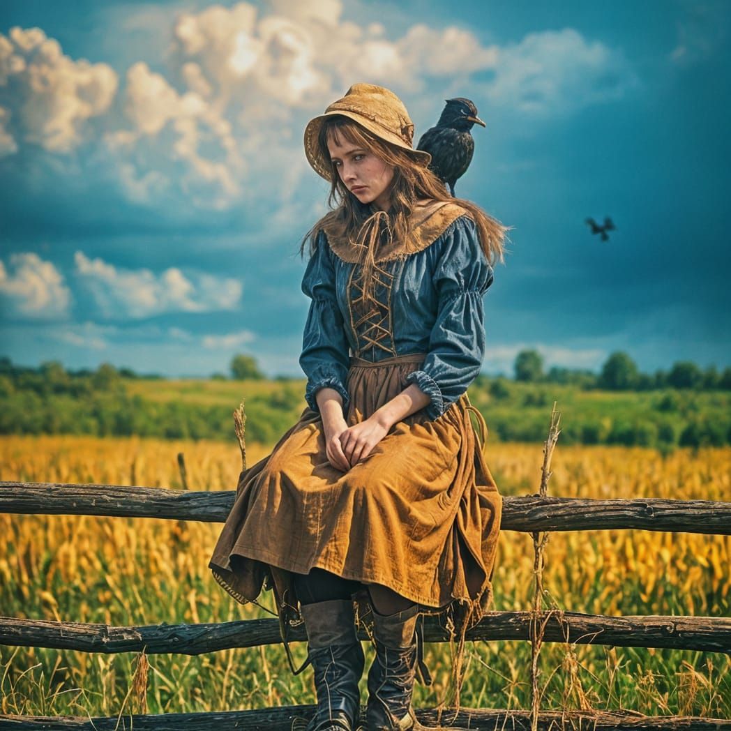 Oz': Scarecrow girl and her crow Gent