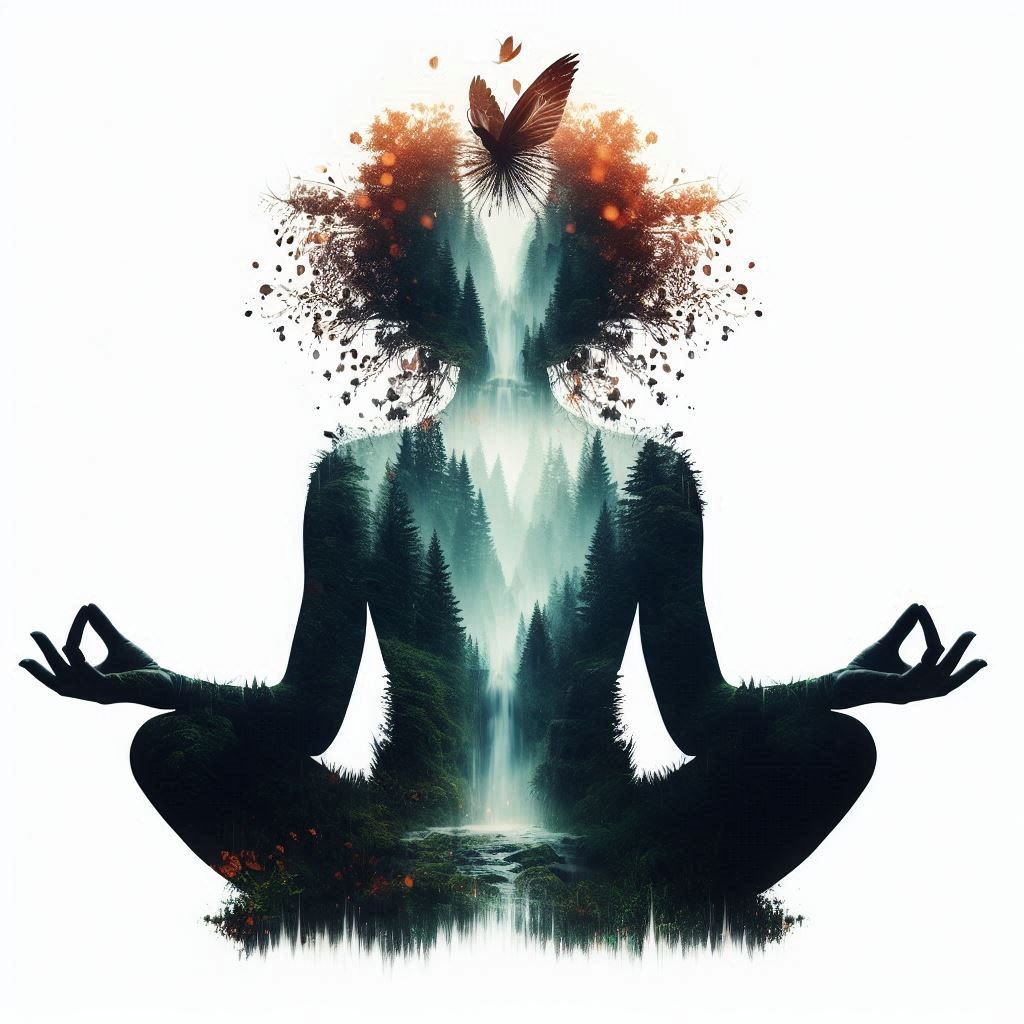 double exposure beautiful fantasy DALL-E 3 portrait landscape..