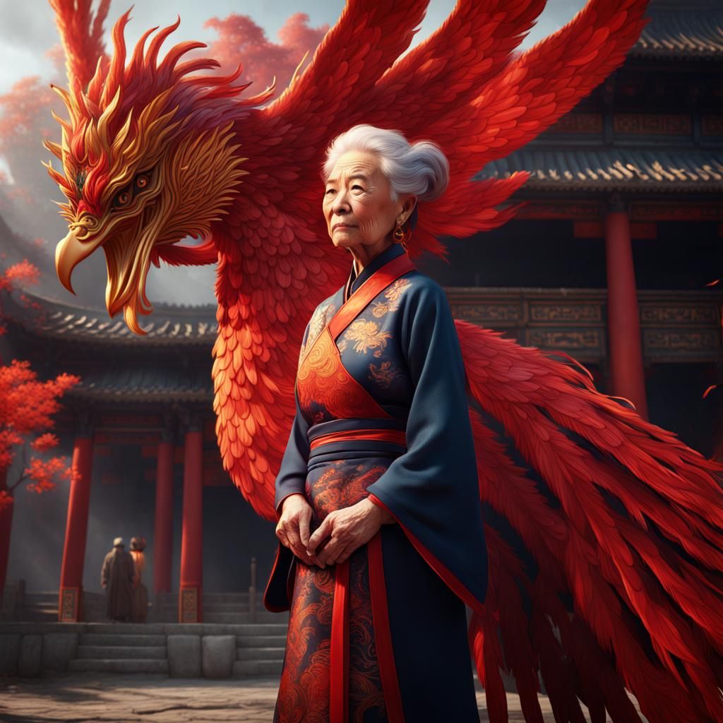 Chinese grandma with phoenix  by @Wolf Admirer