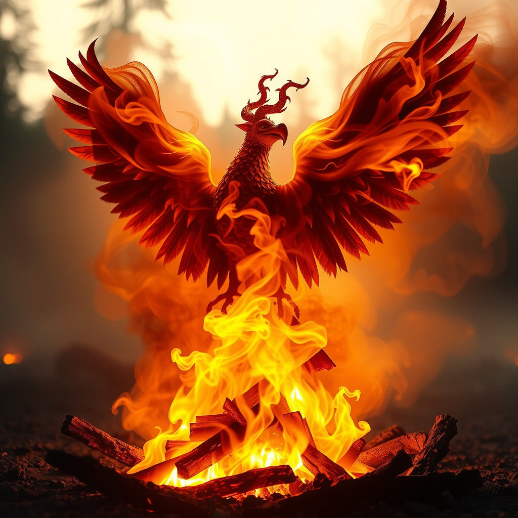 Ethereal Garuda Emerges from Campfire Smoke