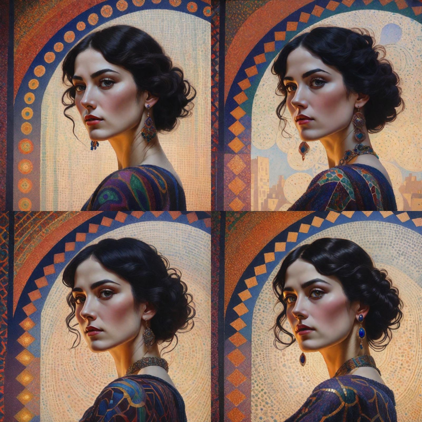 Beautiful dark hair woman, fine detailed pointillism painting+ low ...