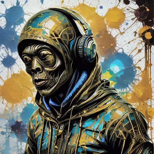 <lora:Community Style:1.0> BLACK ALIEN WITH A HOOD