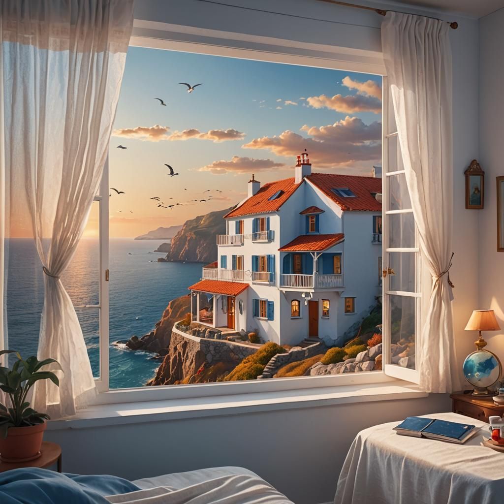 Seaside House at Sunset: Photorealistic Matte Painting