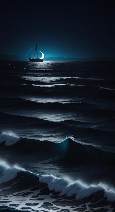 Just below the thrashing waves it lurks, moonlight night, da...