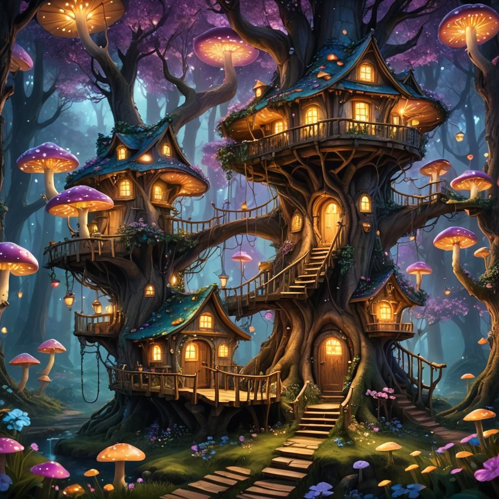 Enchanting Treehouse in a Magical Forest