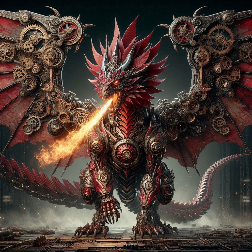 Clockwork dragon with intricate design an pattern, combining with steampunk elements 20