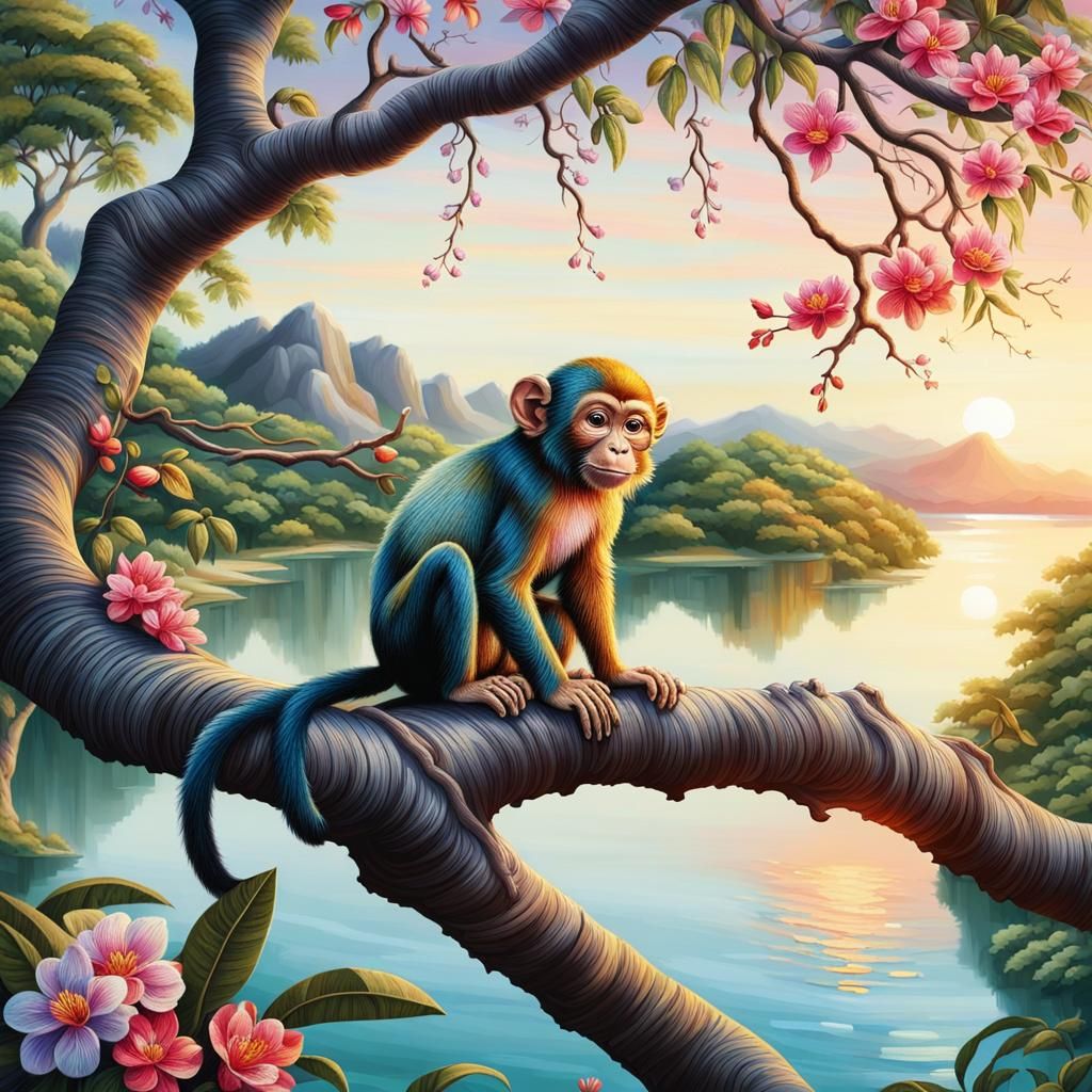 Monkey and a colorful landscape