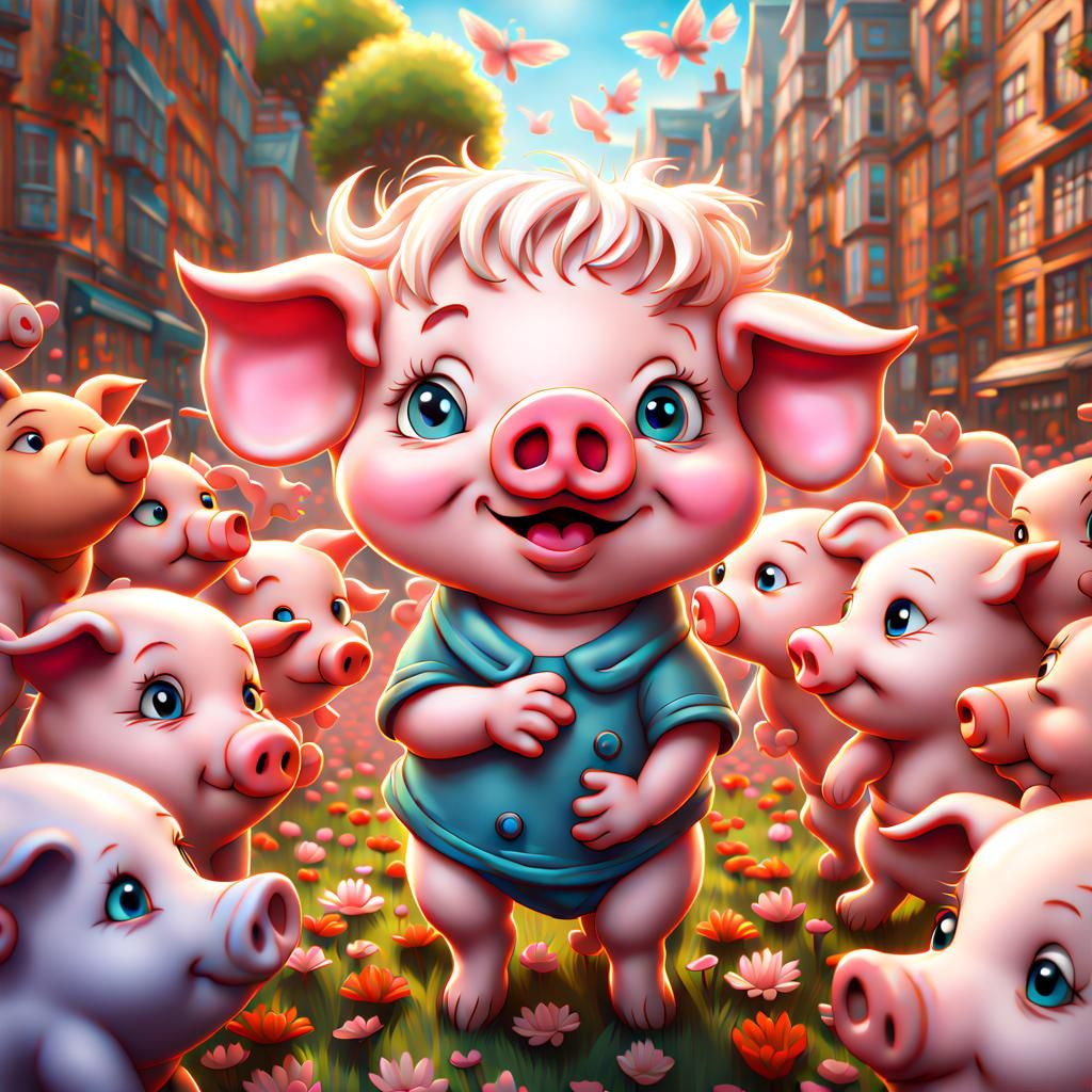 The adorable anthropomorphic piglet chibi anime photorealist...