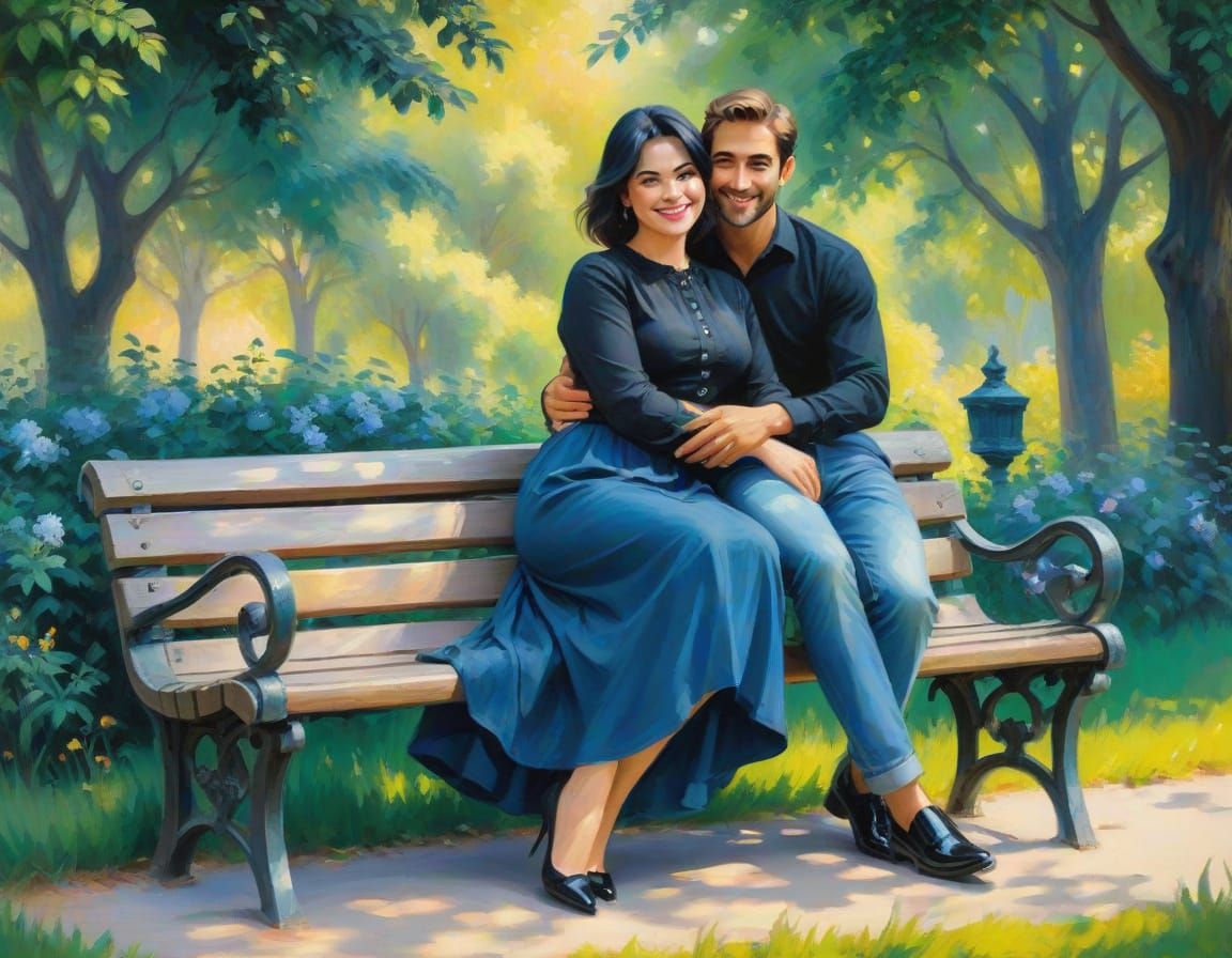 Lovers on a park bench