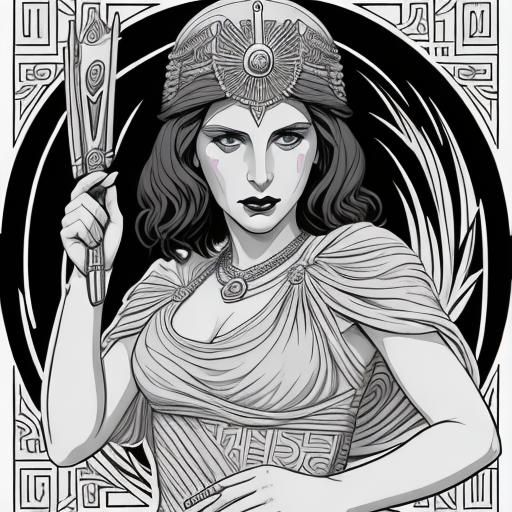 LENI RIEFENSTAHL AS CLYTEMNESTRA IN YA COLORING BOOK STYLE WITH GOTHIC