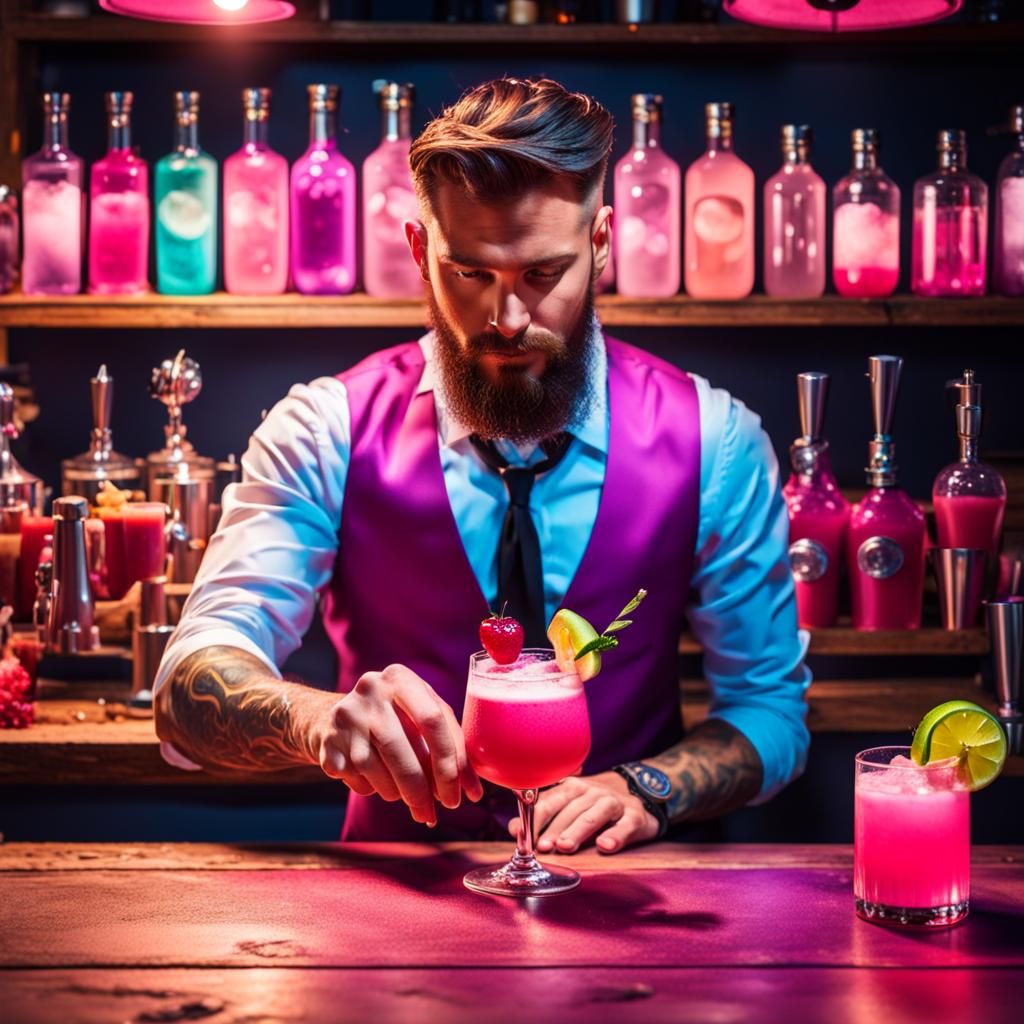 Pink cocktail and tattoo
