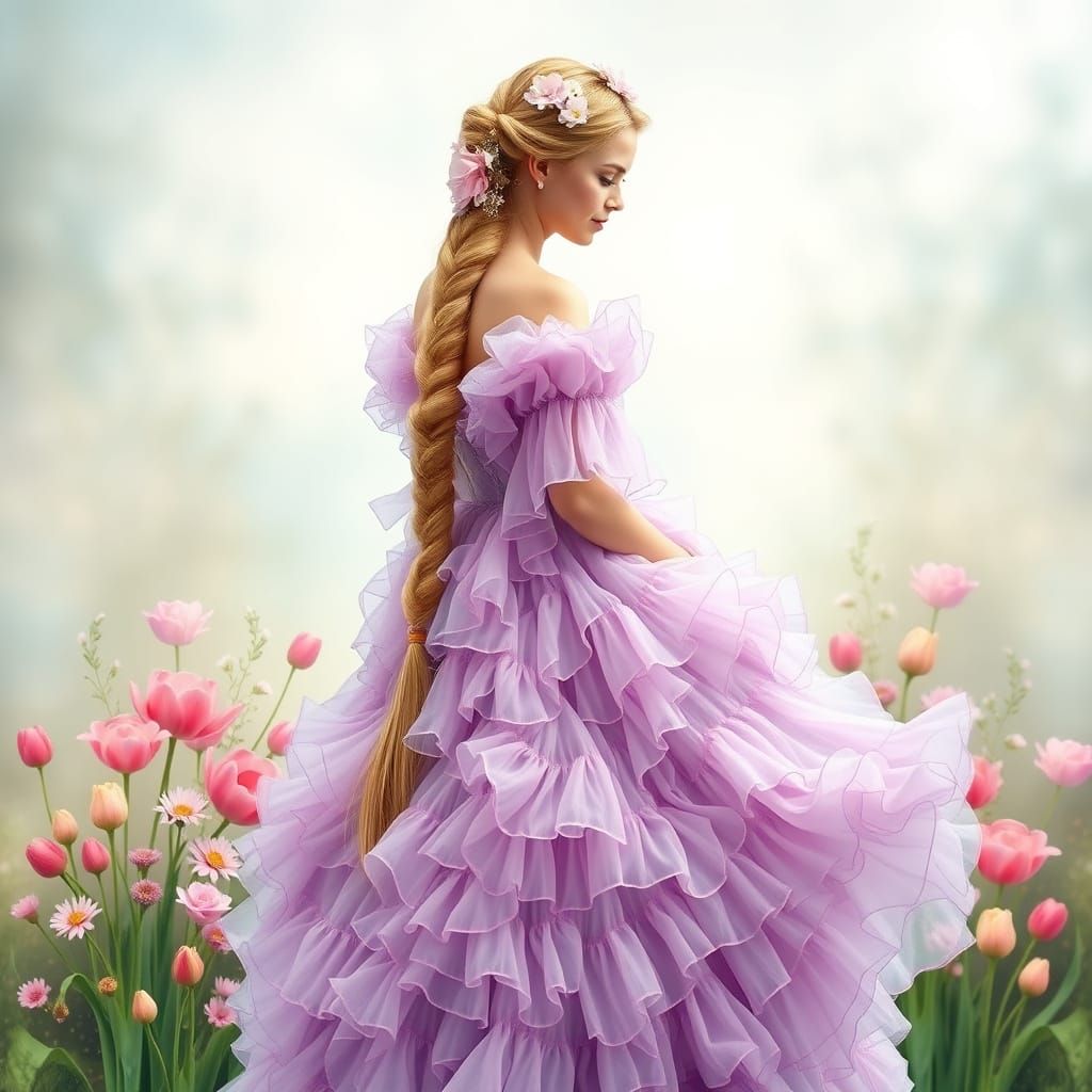 Southern Belle in Lavender Ruffles, Amidst Blooming Azaleas ...