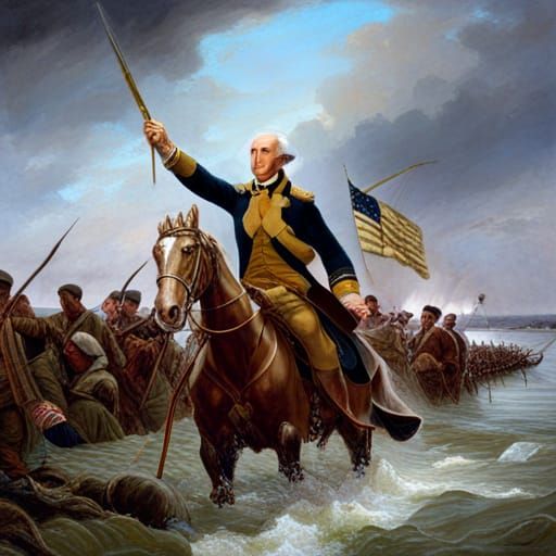 General George Washington crosses the Delaware river with hi...