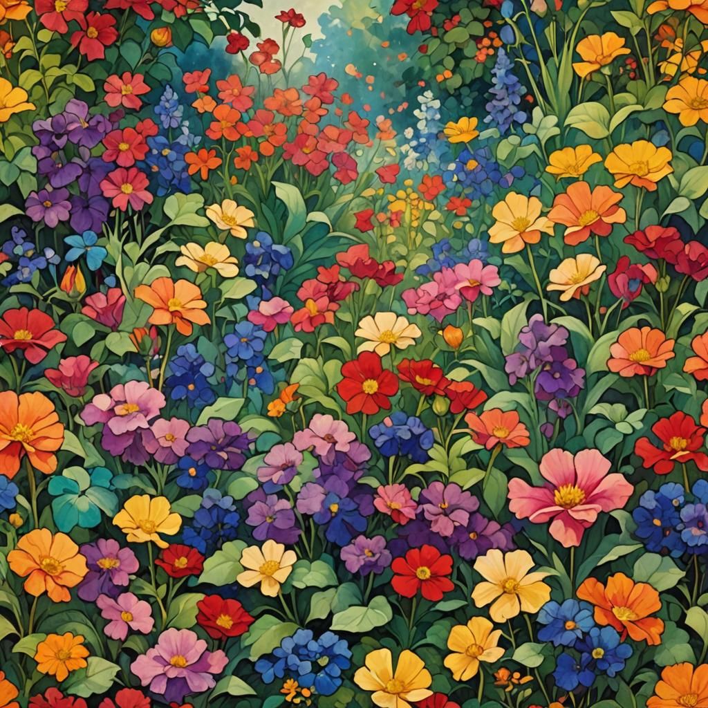 Lush flowerbed in a magical garden