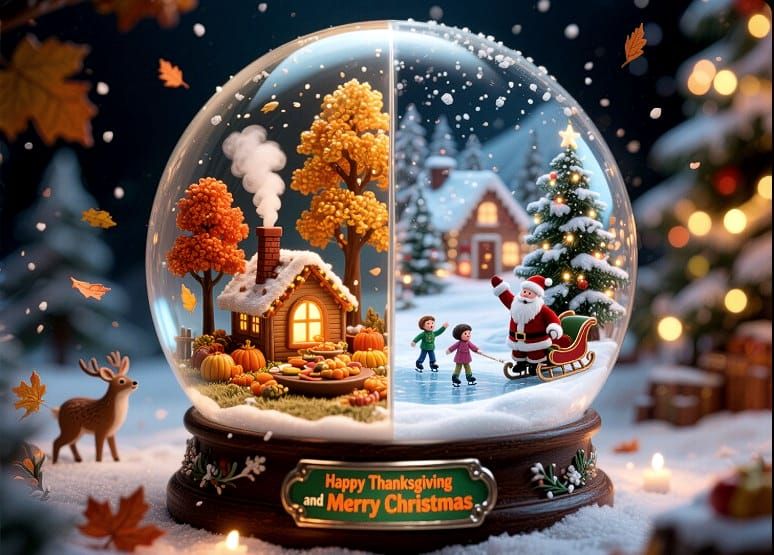 11/14/2025-Thanksgiving and Christmas Snow Globe Scene Art B...