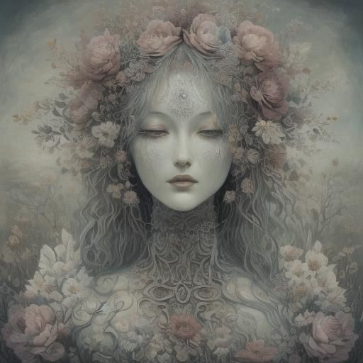 <lora:GrimKey v8:1.0> mythology, folklore, detailed, delicate lines, rich textures, muted color palette, dreamlike otherworldly atmosphere,...