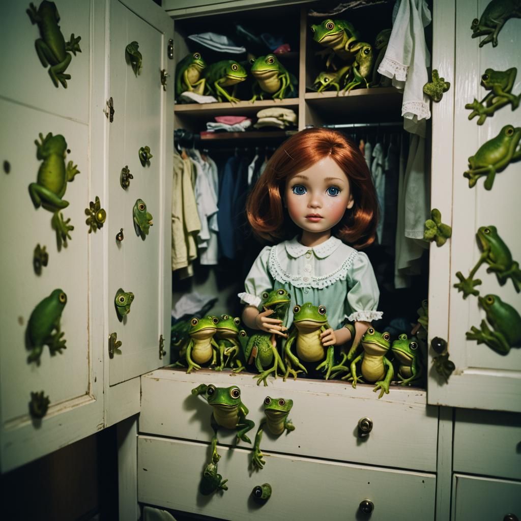Doll and frogs