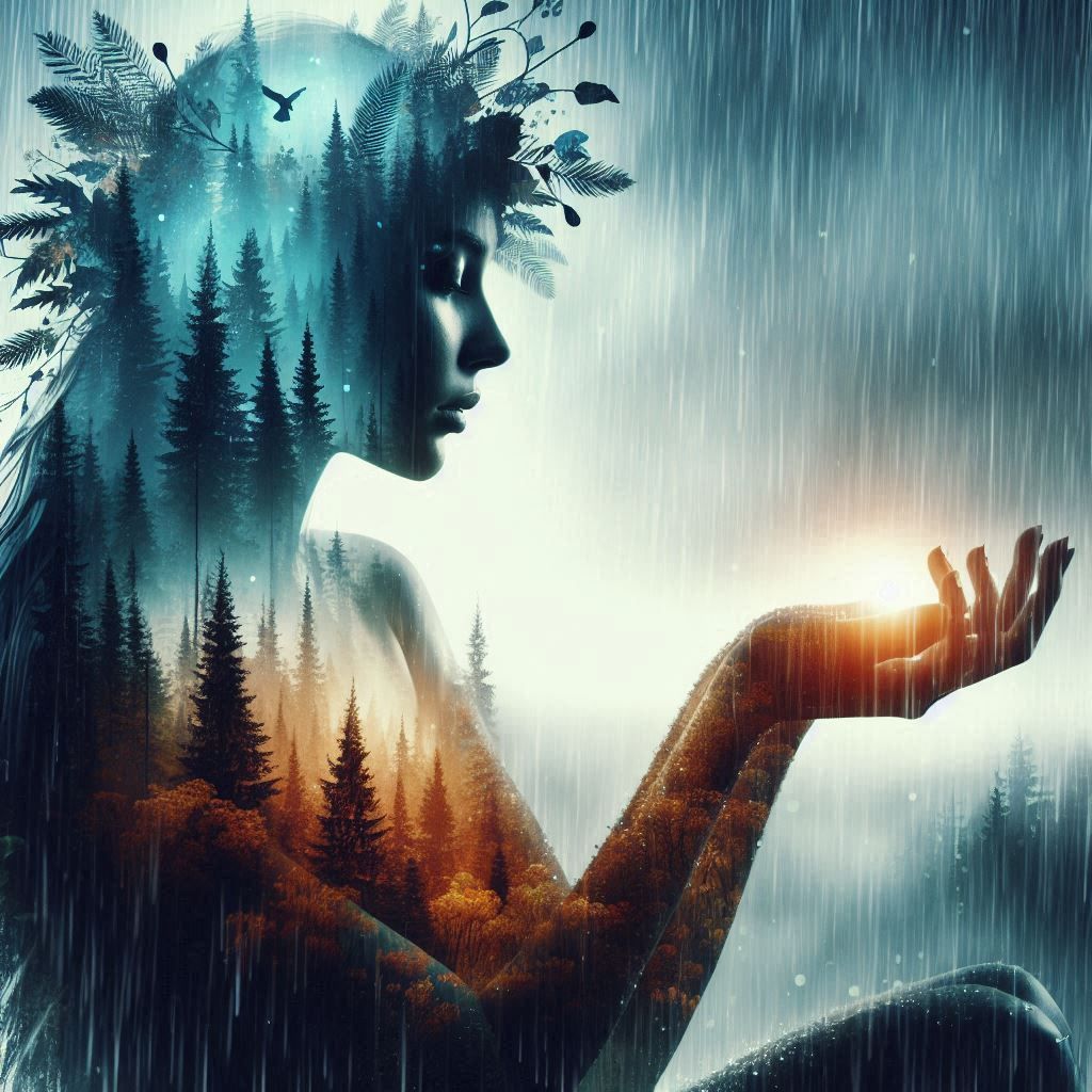 double exposure beautiful fantasy DALL-E 3 portrait landscap...