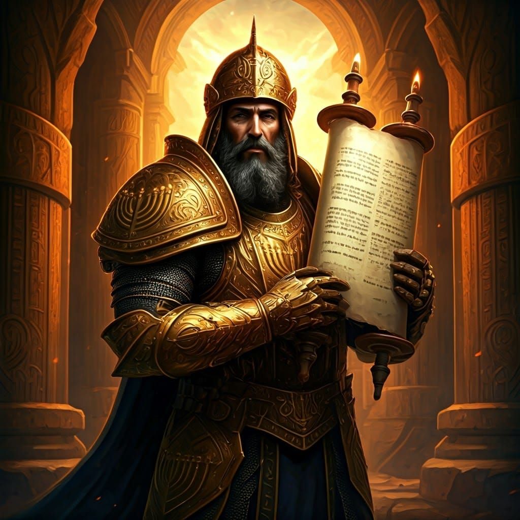 Jewish Soldier in Golden Armor with Torah