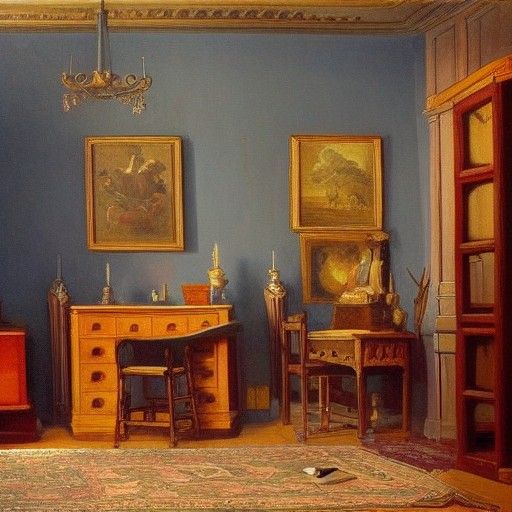 Room with Antiques with old paintings oil painting high defi...