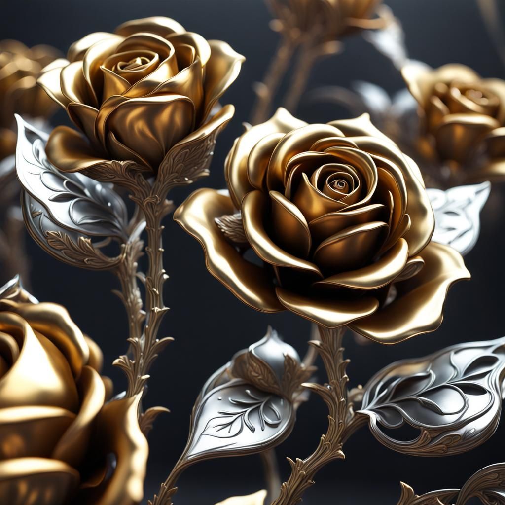 metal roses of gold and silver-plated steel  by @TJOmalley