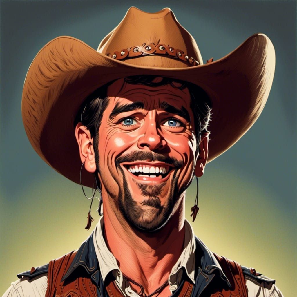<lora:Maka Kane:1.0>exaggerated caricature portrait of a cowboy