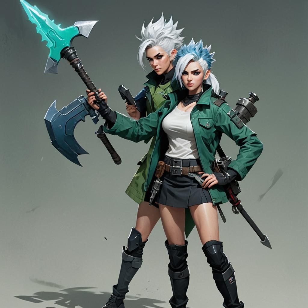 a cheerful and energetic female character with blue skin, wh...