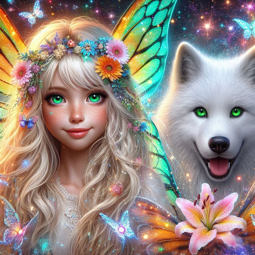 Wolfie, Aurora and Wilson with Oriental Lilies