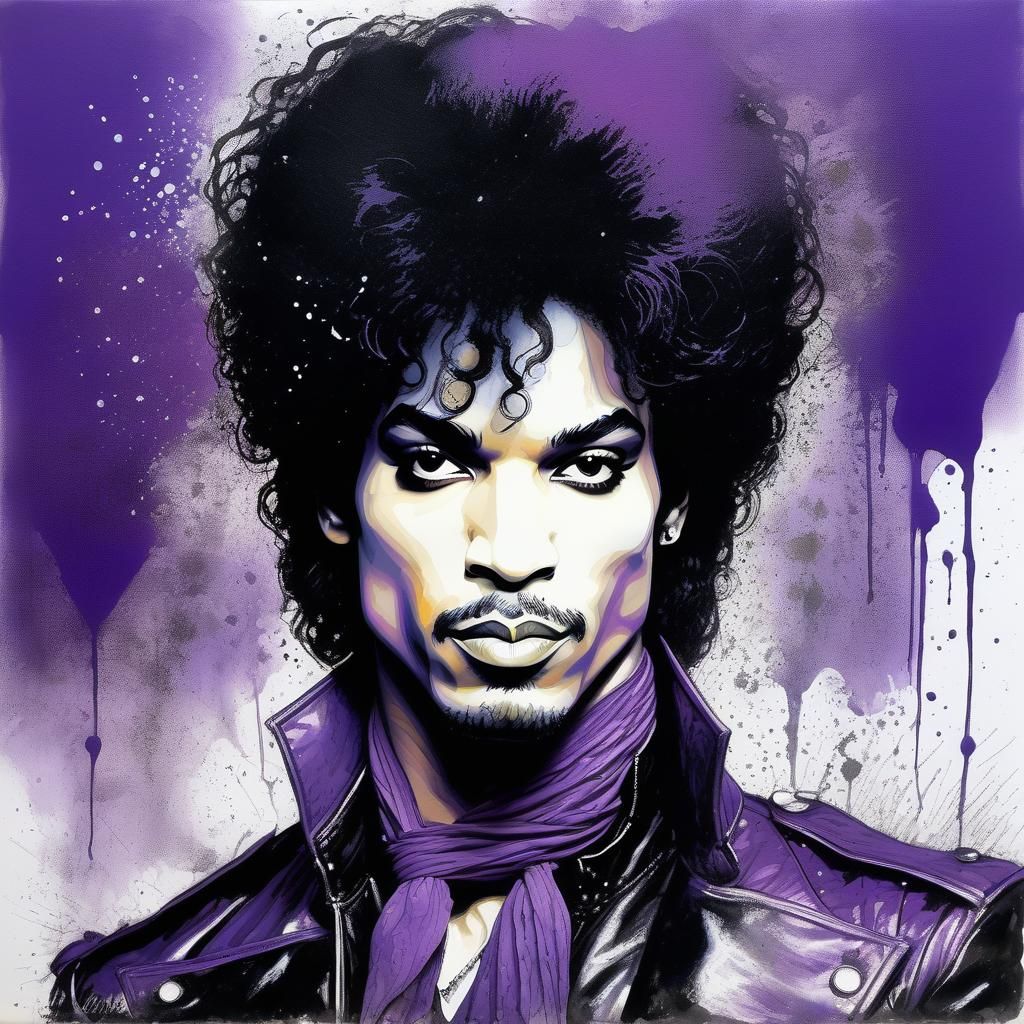 Portrait PRINCE rock and roll, powerful pop art pencil and ink SPLASH, PURPLE RAIN, Susan Boulet, ALEX MALEEV
