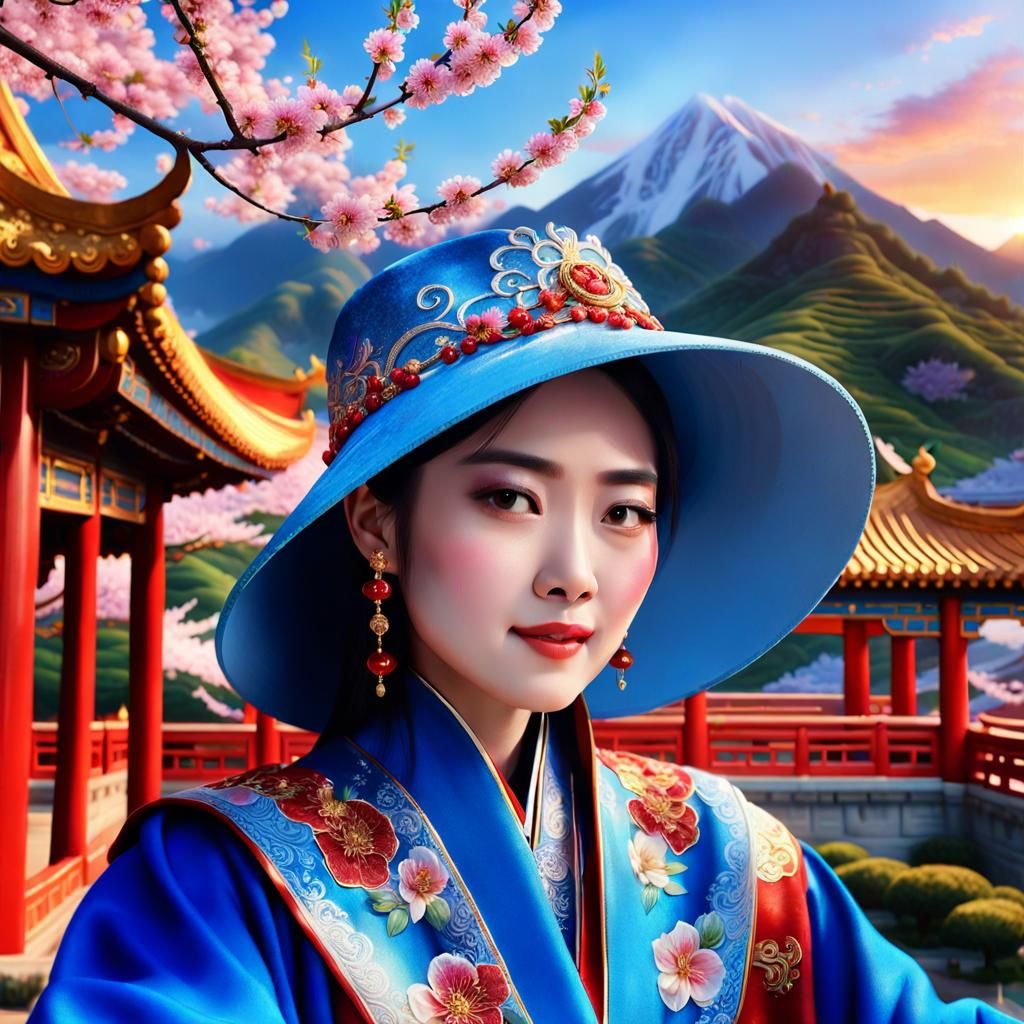 A portrait of a Chinese Lady in front of Chinese Temple - AI Generated ...