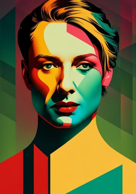 Screen print, pop art, splash screen art, triadic colors, di...