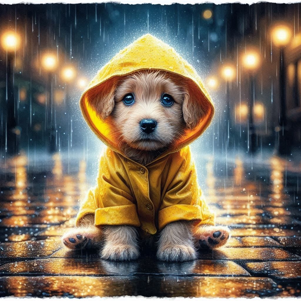 Puppy in the rain