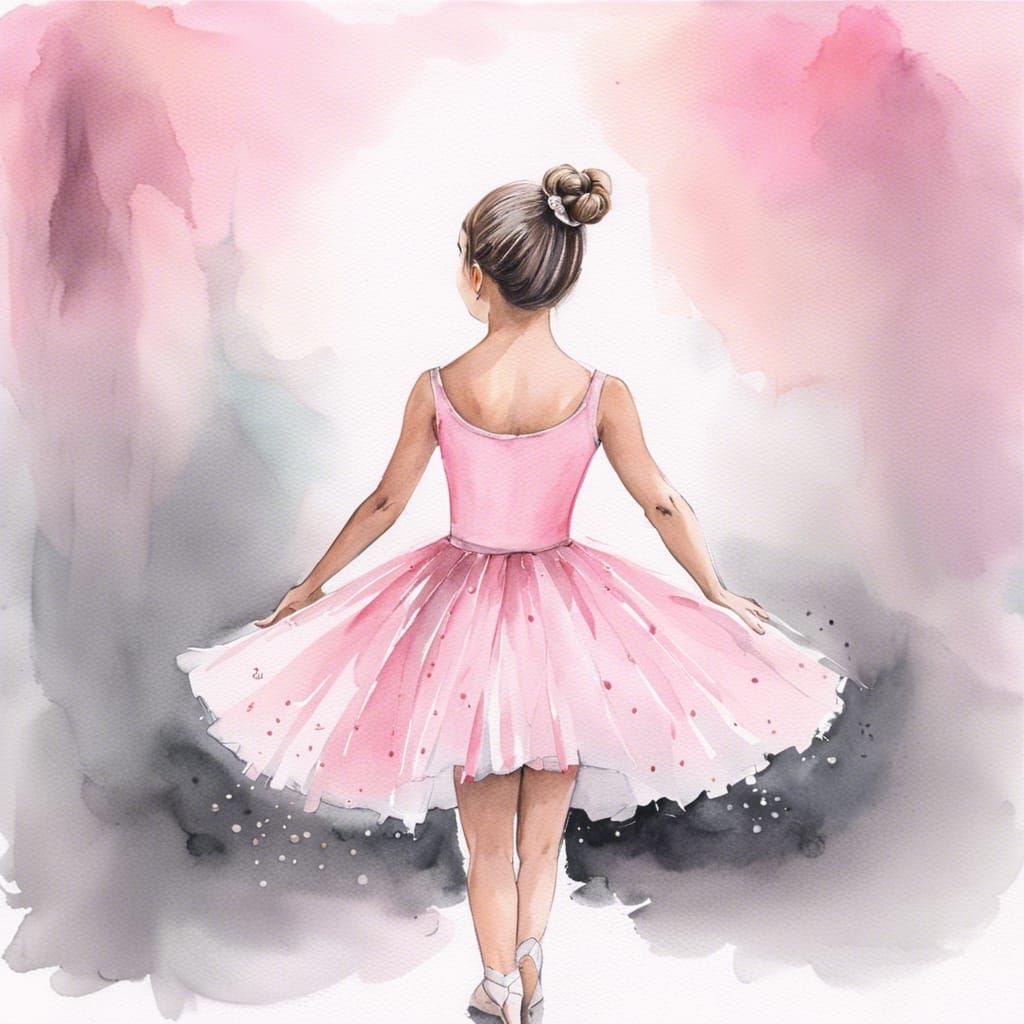 a cute and beautiful girl wearing a pink ballet dress, back ...