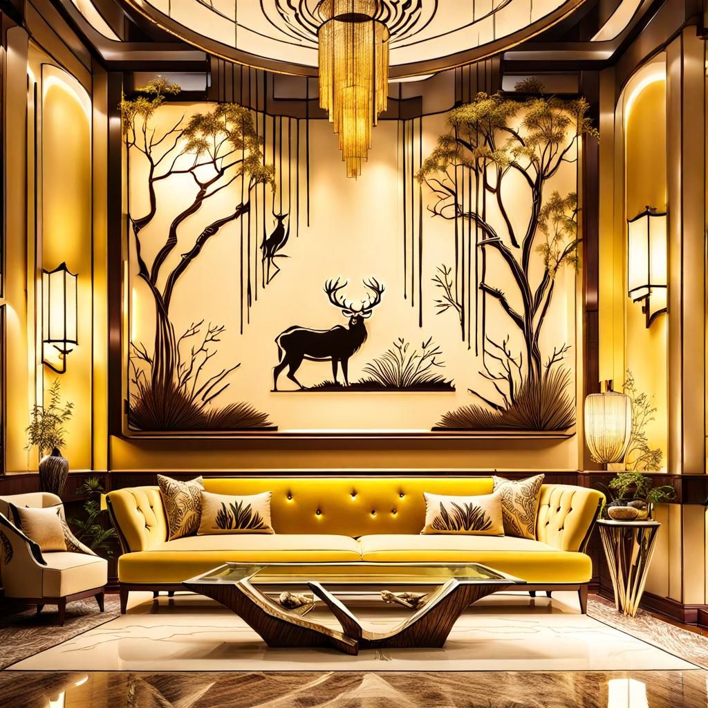 Art Deco interrior design of bio wall with beautiful twigs a...