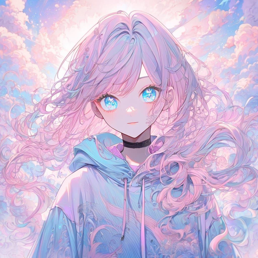 Anime Girl with Pastel Hair in Ethereal Style