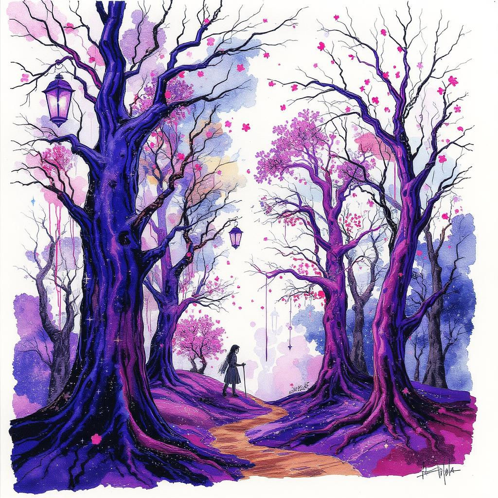 Purple Dead Wood Forest Illustration